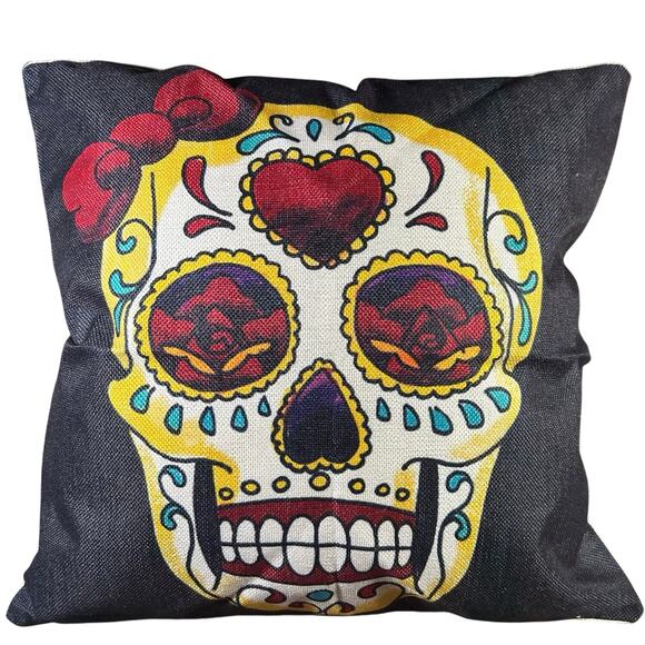 Day of the Dead Sugar Skull Multi Color Pillow Cover Home Decor - Picture 1 of 3